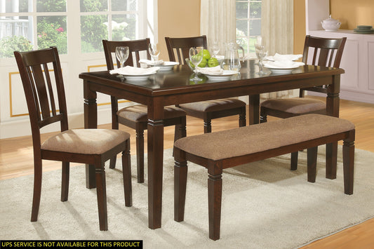 Tia 6pc Dining Set Dining Table 4x Side Chairs 1x Bench - Espresso