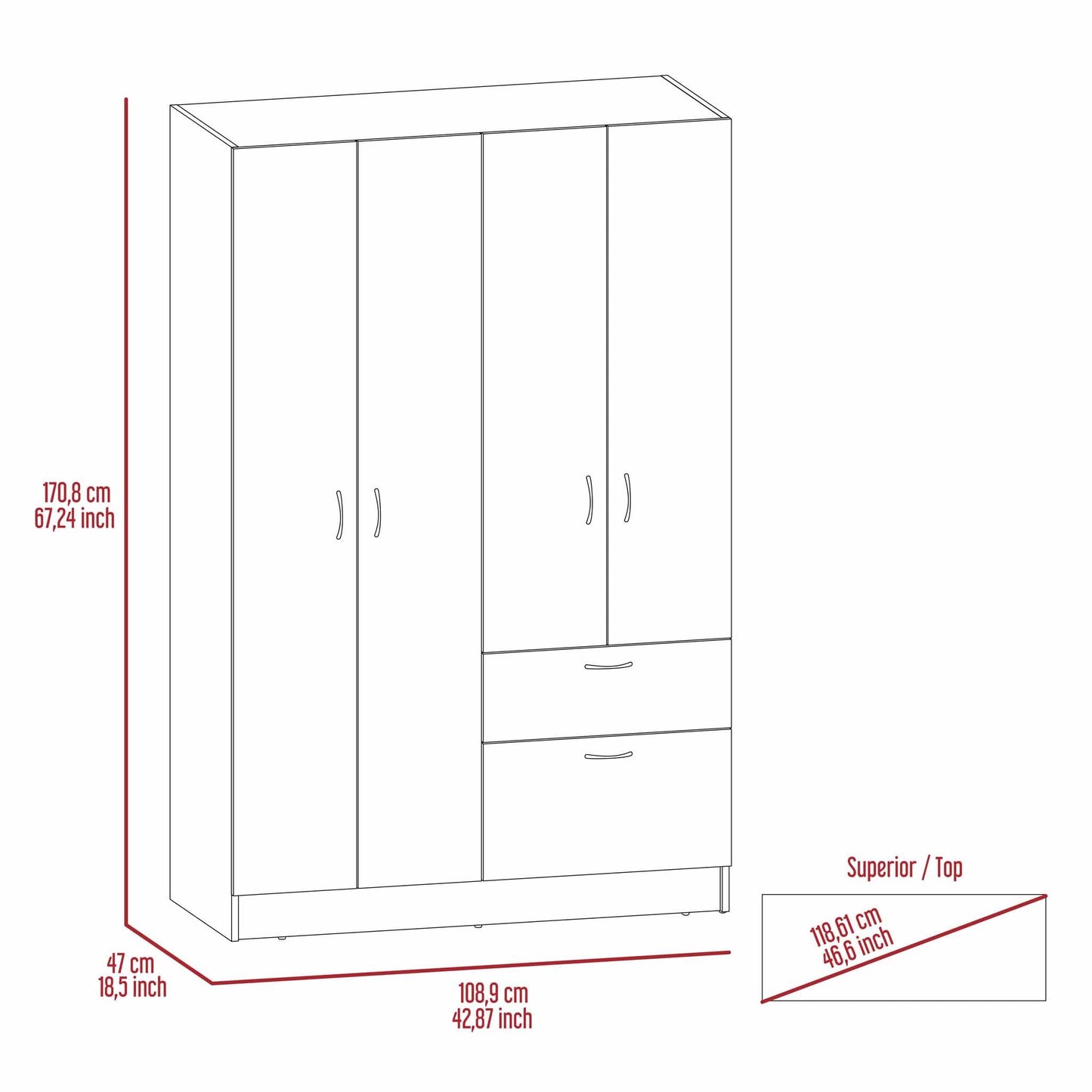 Mondo 1-Drawer Rectangle Armoire Black Wengue and White