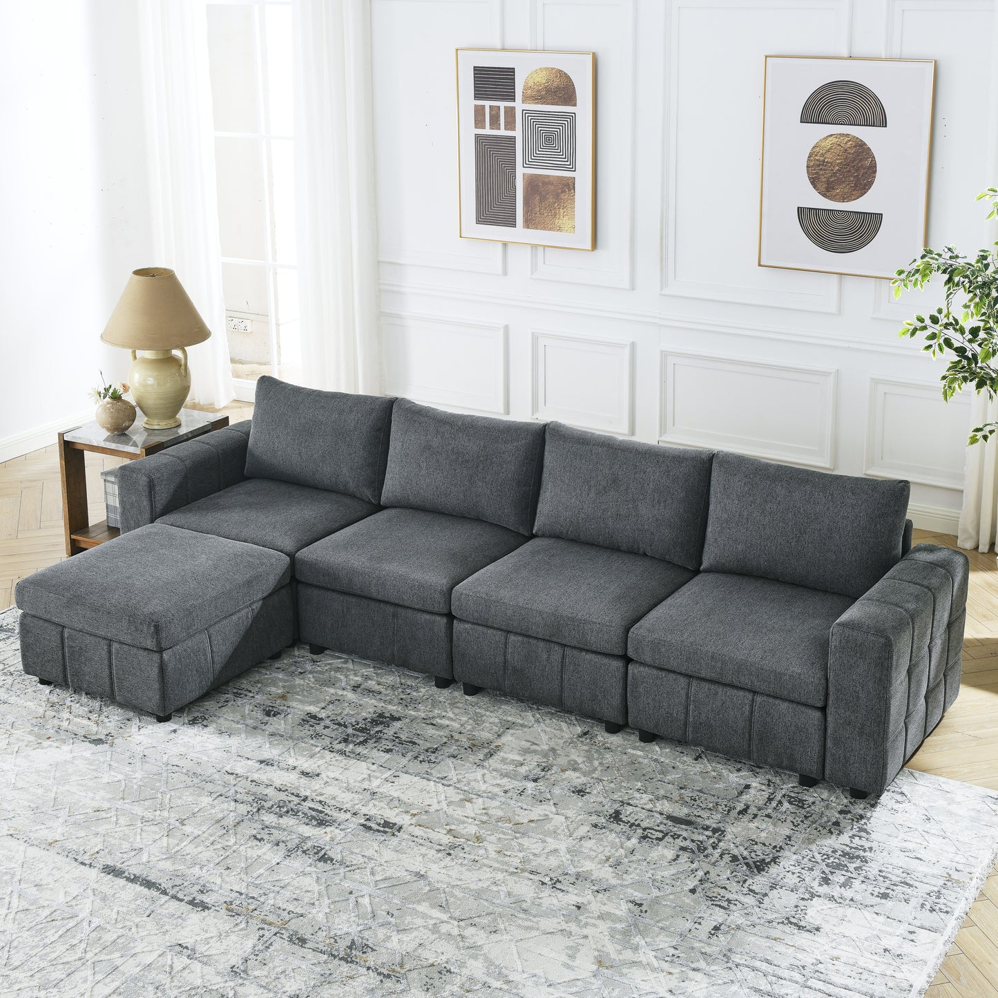 Varga Modular Sectional Sofa Sets (4-Seater with Ottoman) - Gray