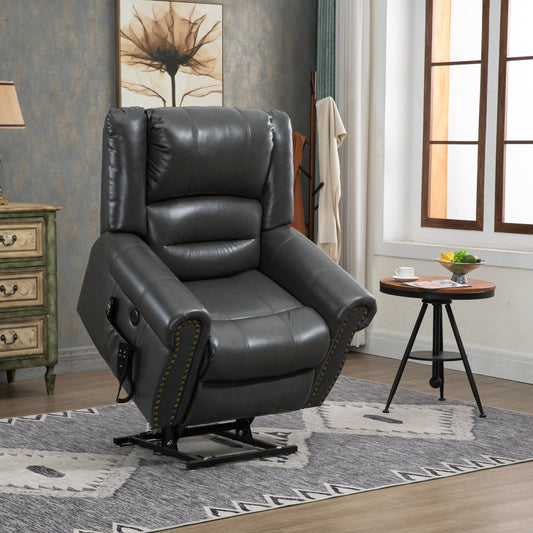 Zest Power Lift Faux Leather Recliner Chair Heat Massage Dual Motor - Grey