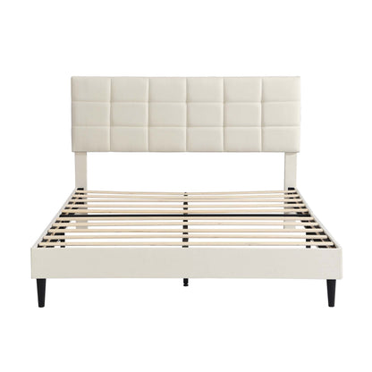 Elegant Full Size Platform Bed Frame - Beige