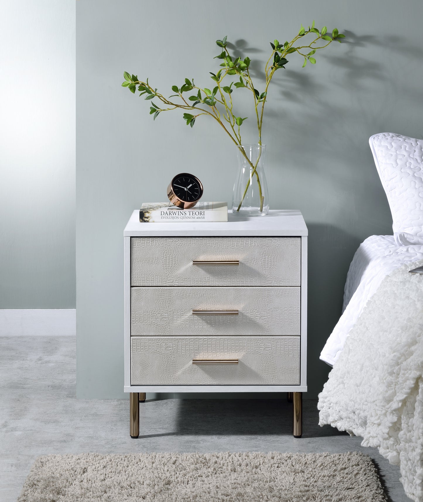 Myles Nightstand - White & Champagne