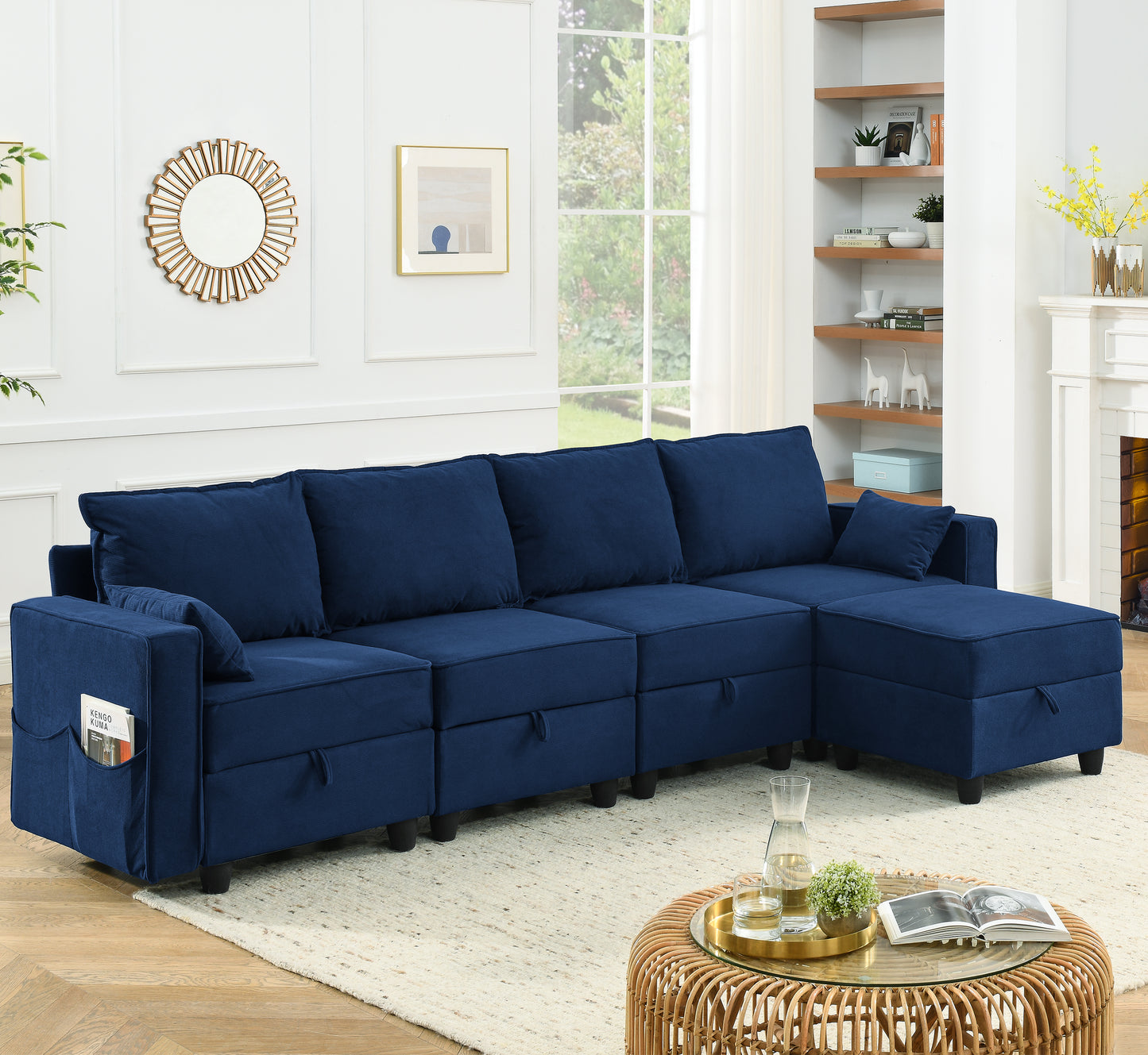 Temo Modular Velvet Sectional Sofa Set - Navy Blue