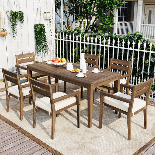 Carver Patio  Acacia Wood Outdoor Dining Table And Chairs Set - Burly Wood