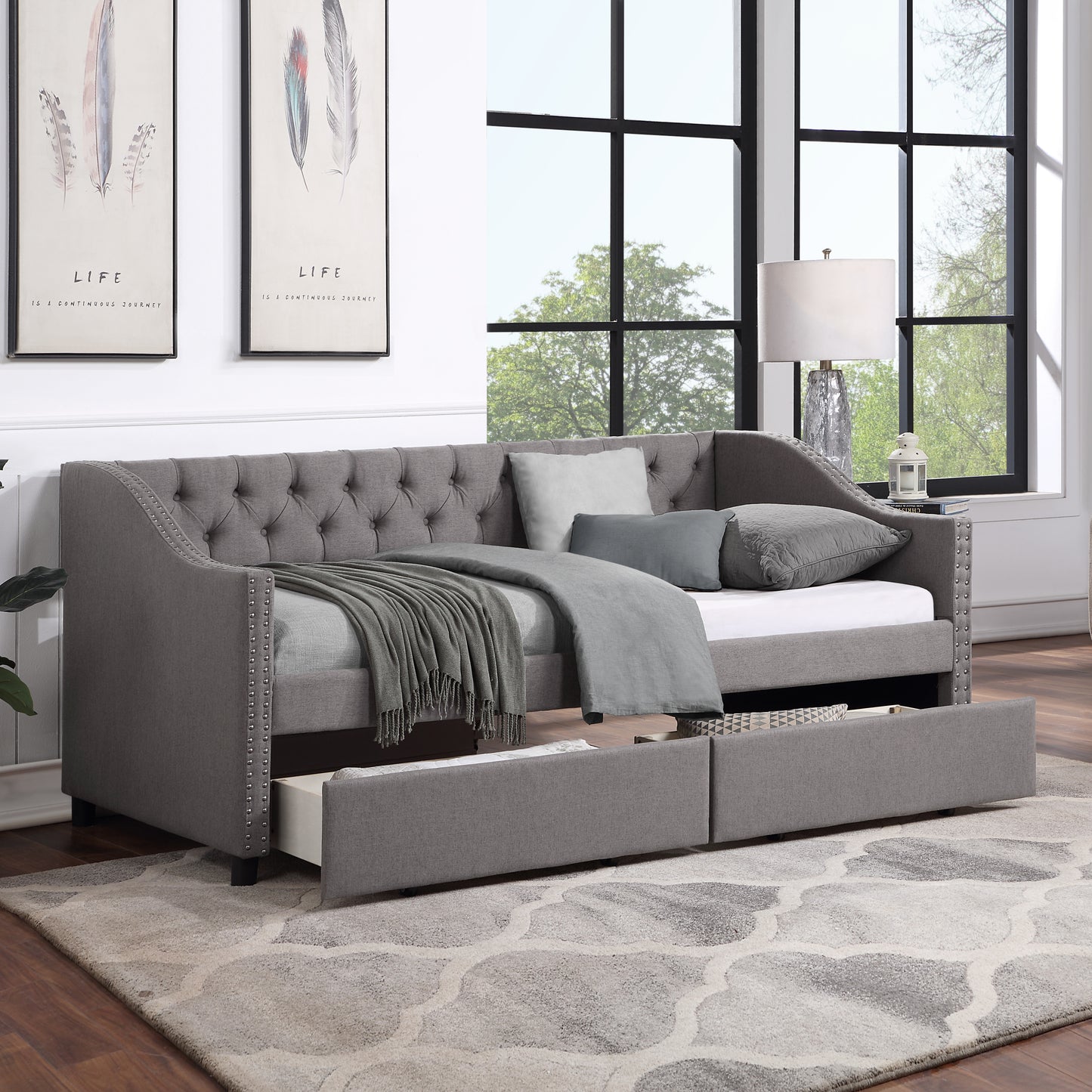 Enzo Twin Size Daybed with Drawers - Gray