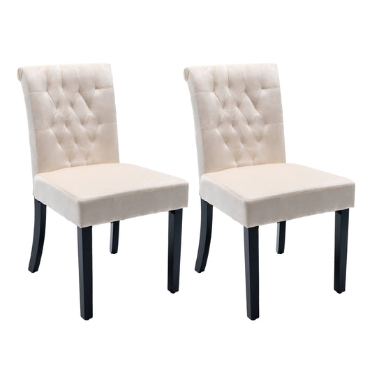 Tobin Velvet Dining Chairs with Solid Wood Frame (Set of 2) - Beige