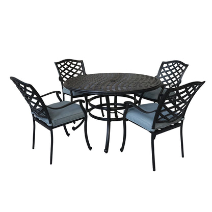 Brino 5 Pc 49" Aluminum Round Dining Set with Cushions - Light Blue