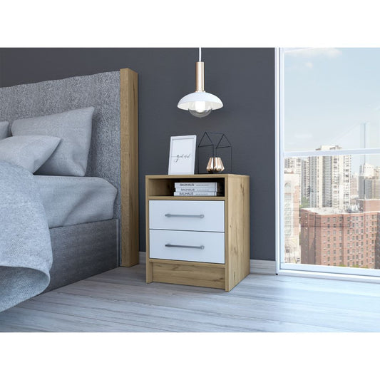 Eter Nightstand Two Drawers - White / Light Oak