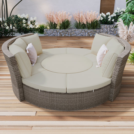 Marvelo 5 Pc Round Rattan Sectional Sofa Set - Gray