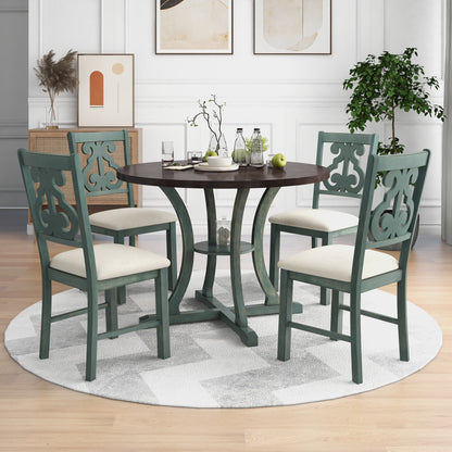 Tristan 5pc Dining Set Round Table 4x Side Chairs - Antique Blue