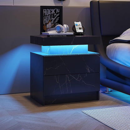 The Gate LED Nightstand with 2 Drawers - Black+Gold