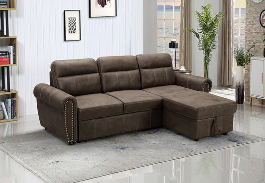 Ashton Microfiber Reversible Sleeper Sectional Sofa - Brown