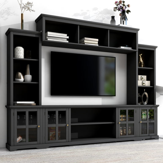 Tio Entertainment Wall Unit TV Stand with Tempered Glas - Black