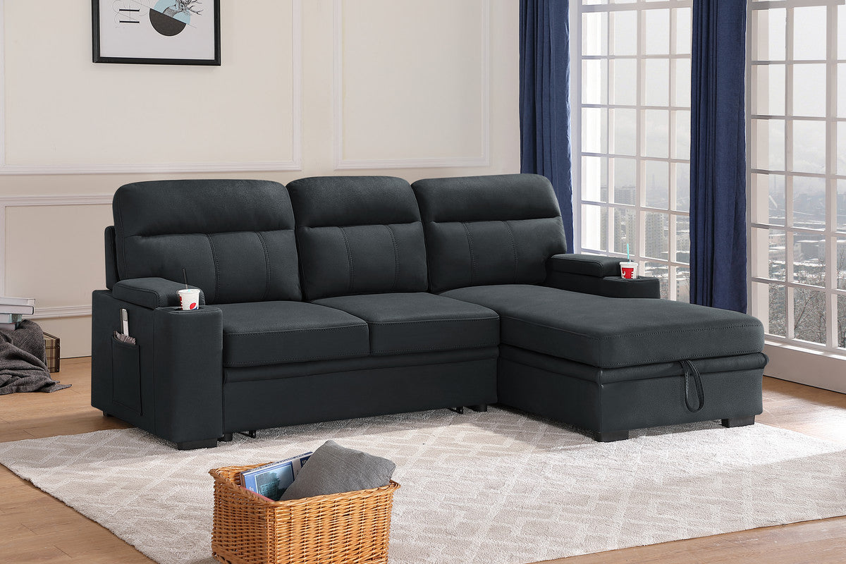 Kaden Fabric Sleeper Sectional Sofa Chaise - Black