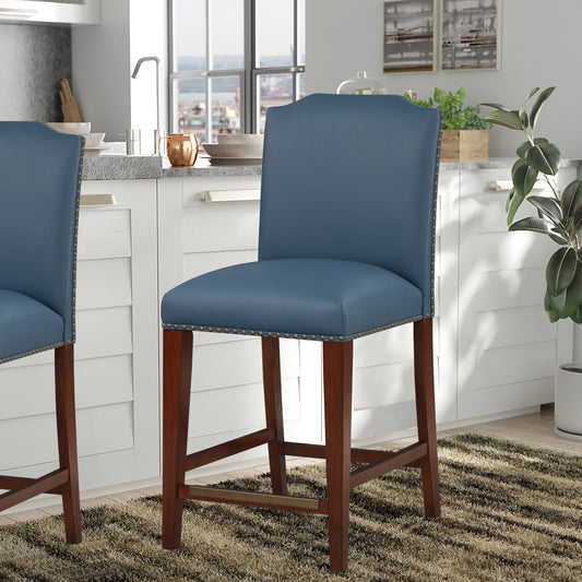 Summit  Faux Leather Counter Stool with Nail Heads - Blue Set of 2