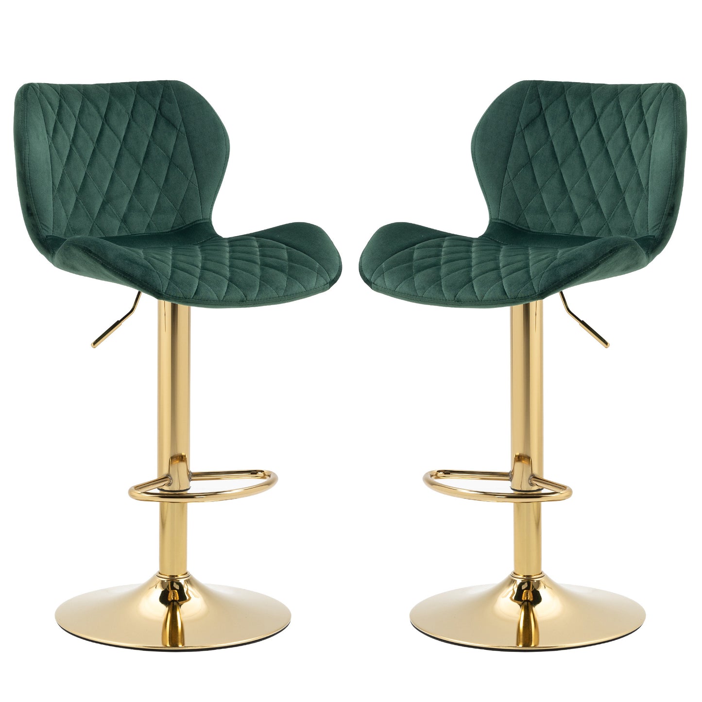 Beatrice Velvet Adjustable Swivel Bar Stool - Green Set of 2