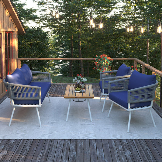 Boho 4 Pc Rope Patio Furniture Set - Navy Blue