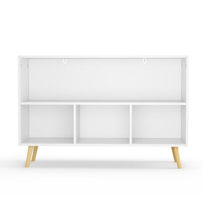 Kids bookcase with Collapsible Fabric Drawers - White+Gray