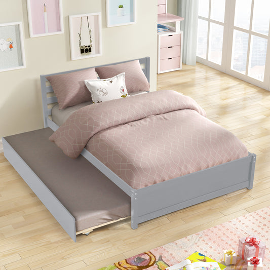 Amy Full Size Platform Bed Frame with Twin Trundle - Gray