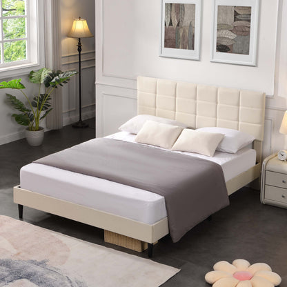 Elegant Full Size Platform Bed Frame - Beige