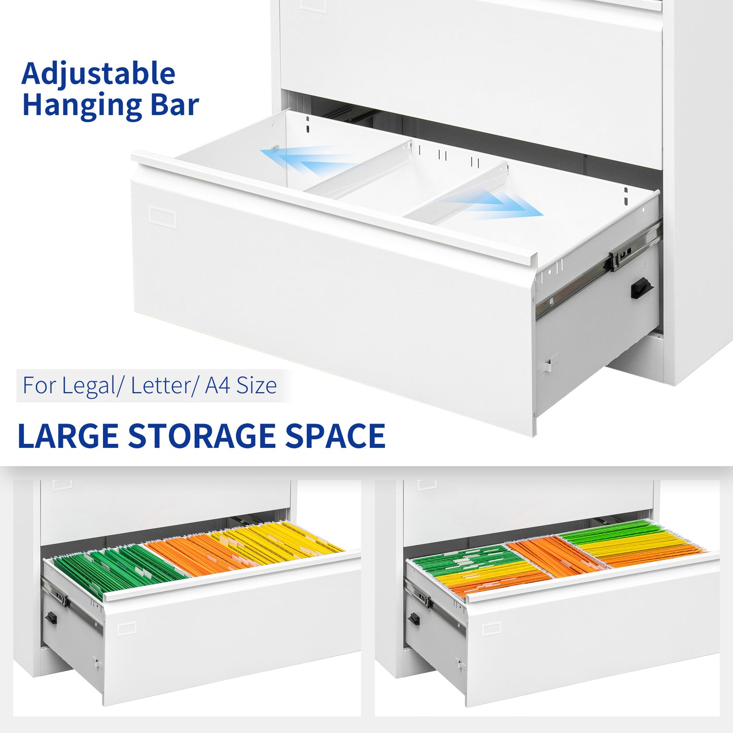 Steel 3 Drawer Lateral Filing Cabinet - White