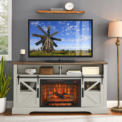 60 Inch Electric Fireplace  Entertainment Center With Door Sensor - White