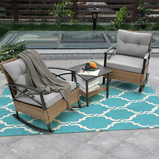 Stearns 3 Pc Rocking Rattan Set - Gray