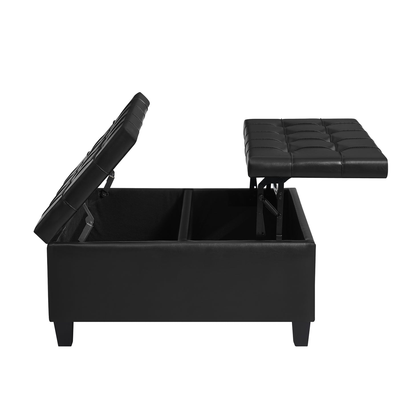 Square Faux Leather Storage Ottoman - Black