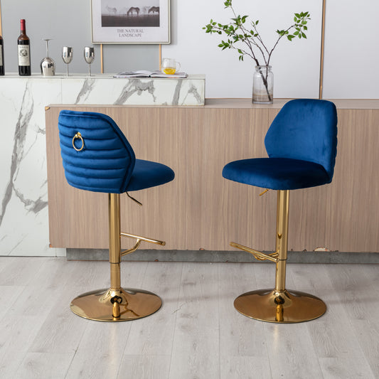 Comb Adjustable Counter Height Bar Stool - Navy Blue Set of 2