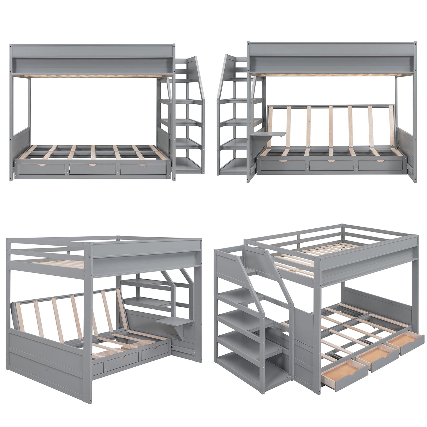 Graywood Convertible Bunk Bed with Storage Staircase and Bedside Table