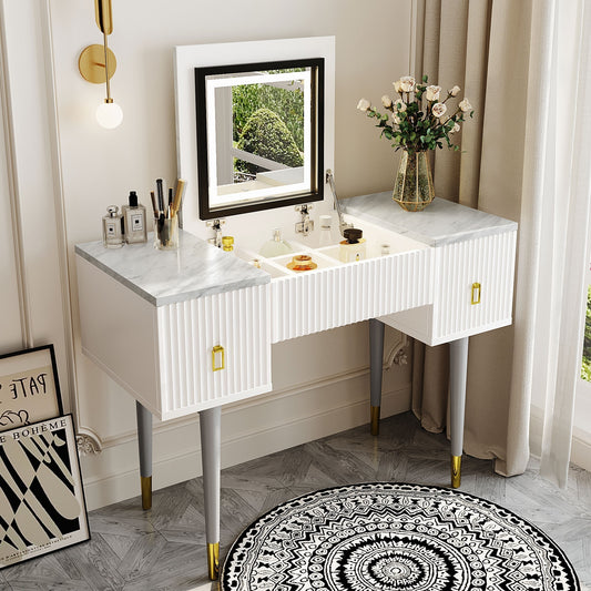 Marble Glow Makeup Vanities Table Set -  White and Gray