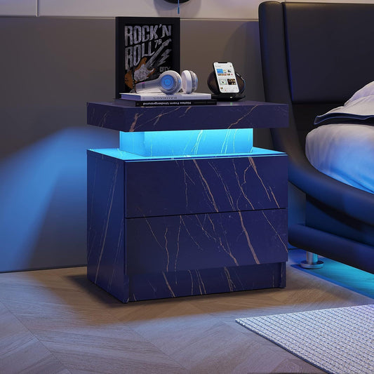 The Gate LED Nightstand with 2 Drawers - Blue+Gold