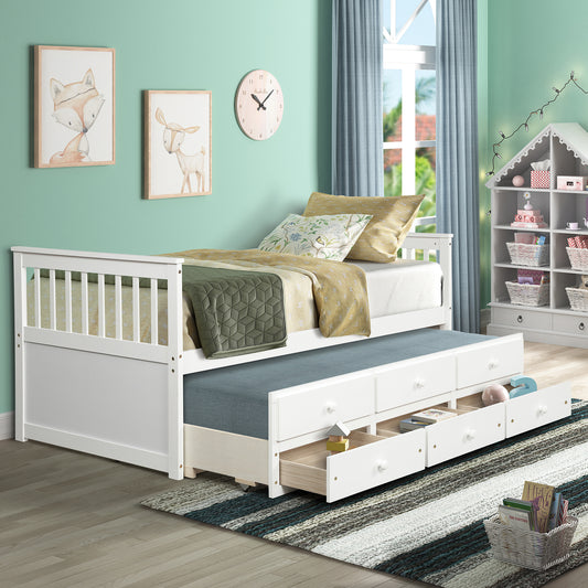 Abby Twin Daybed with Trundle Bed and Storage Drawers - White