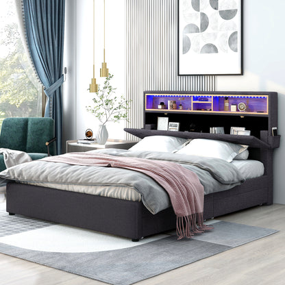 Nectar Queen Size Upholstered Platform Bed - Dark Gray