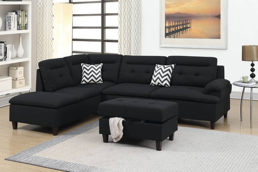 Lar Sectional Fabric Sofa w Ottoman - Black