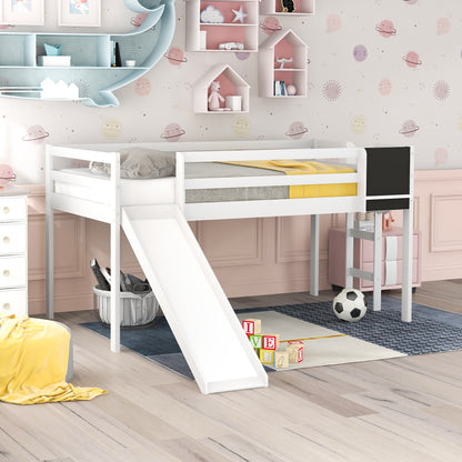 Wonderful White Twin Loft Bed with Slide, Stair and Chalkboard