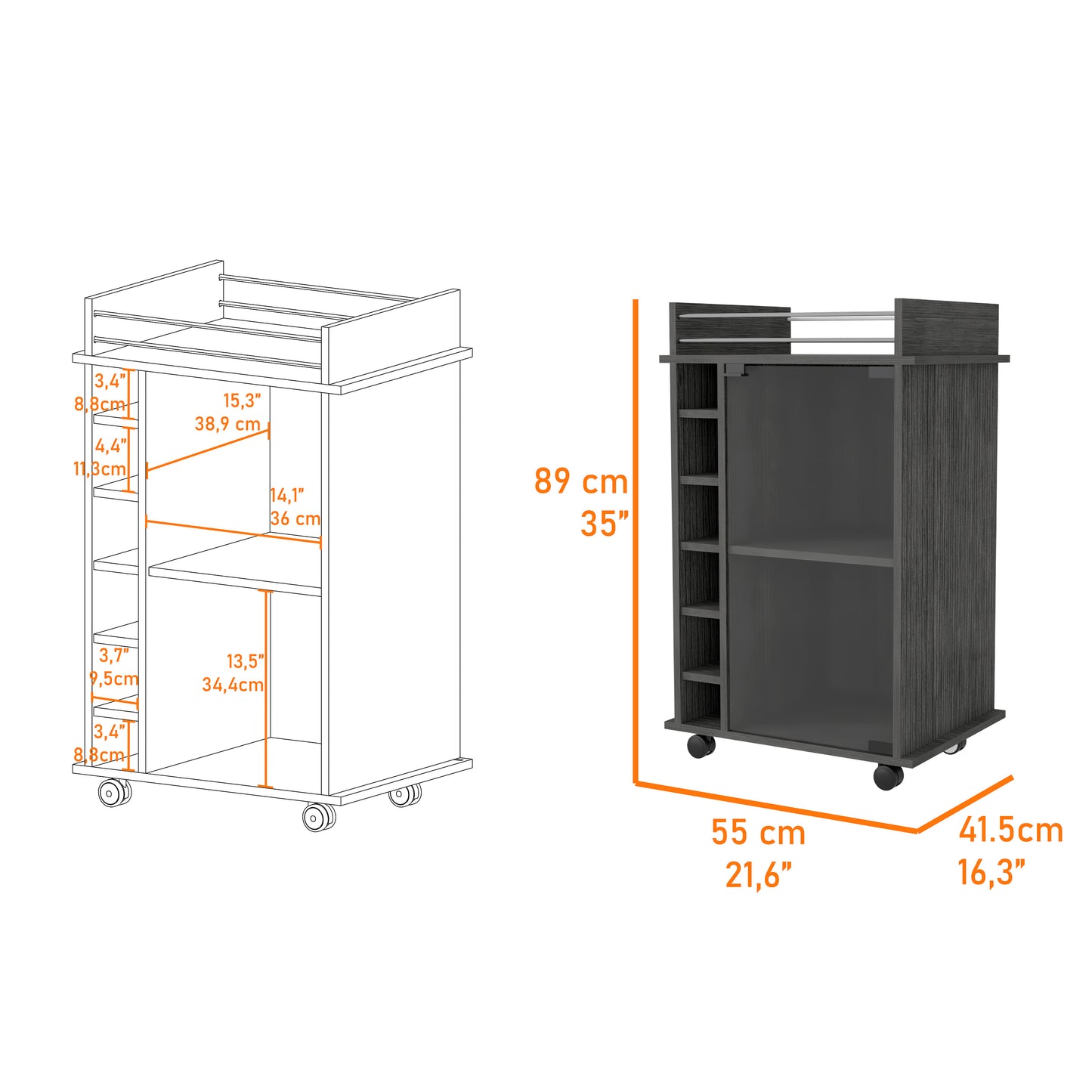 Savannah 6-Bottle 3-Shelf Bar Cart - Smokey Oak