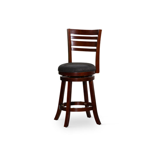 Counter Height Slat Back Swivel Stool, Cherry Finish, Charcoal Fabric Seat