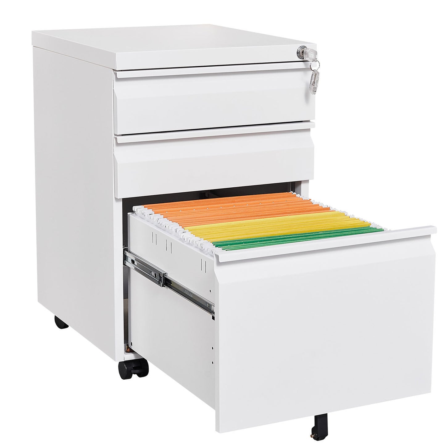 3 Drawer Mobile Locking File Cabinet - White