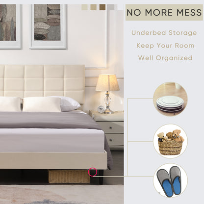 Elegant Full Size Platform Bed Frame - Beige