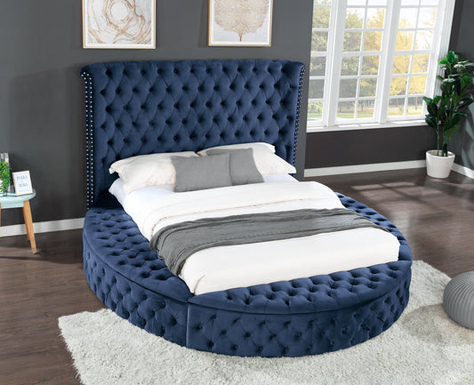 Hazel Queen Size Tufted Storage Bed - Navy Blue