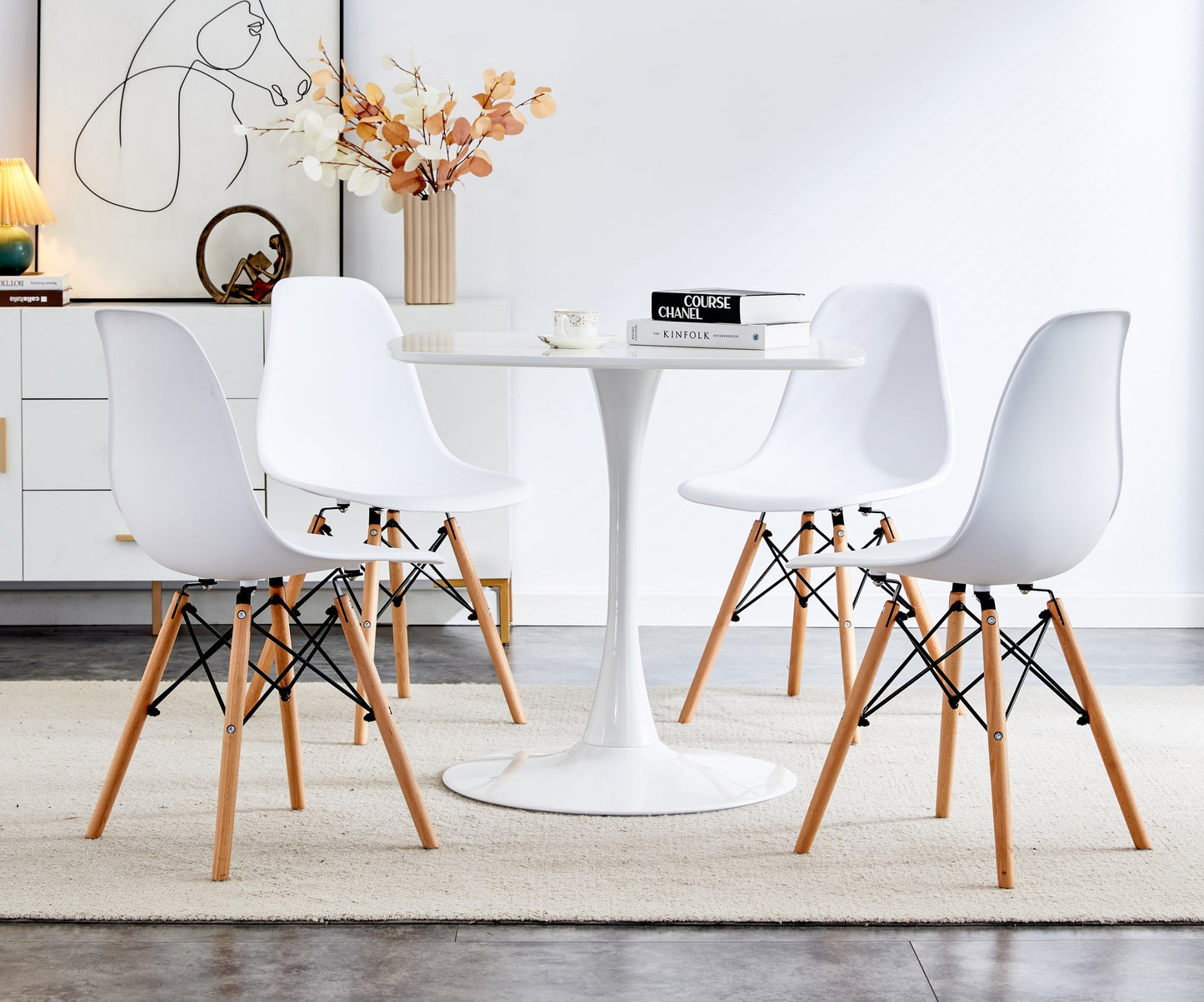 Elliott 5pc Set Round Table 4x Side Chairs - Matte White