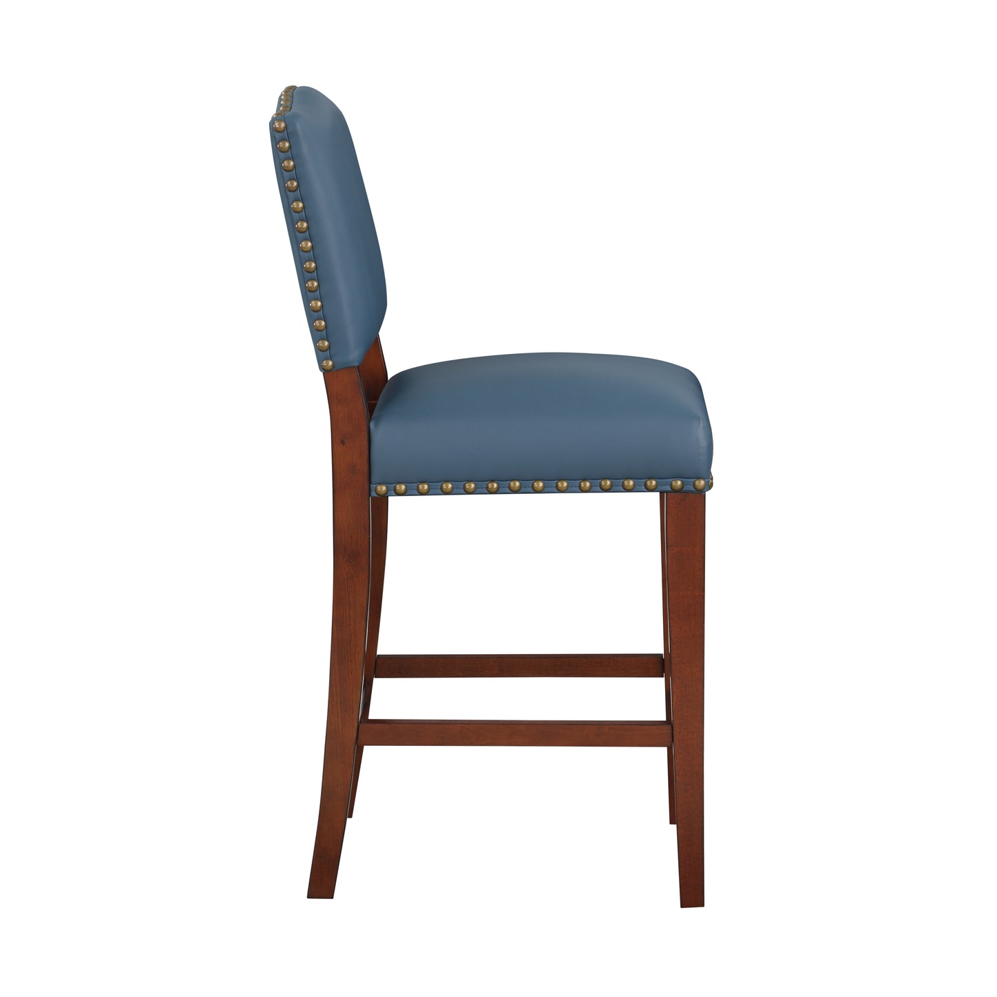 Blue Leather Nailhead Counter Stool