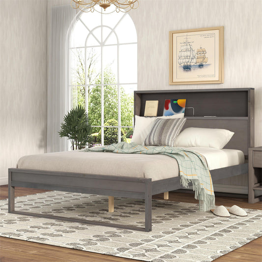 Mora Full Size Platform Bed Frame with Storage - Gray