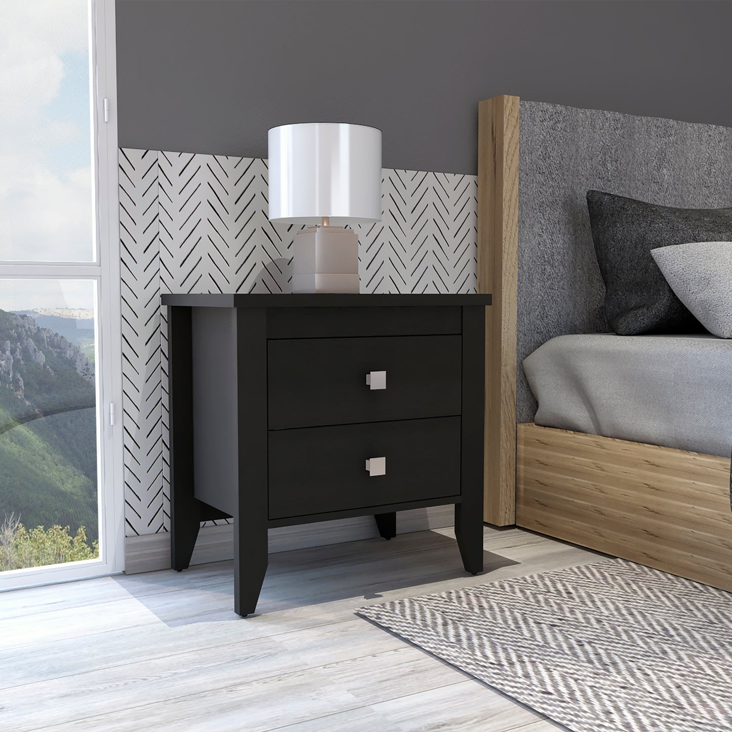 Windsor 2-Drawer Nightstand - Black