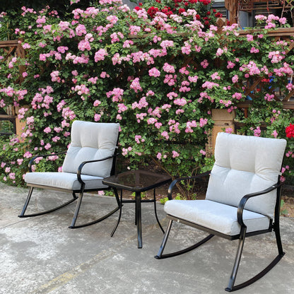 Ariane 3 Pc Outdoor Swivel Rocker Patio Chairs - Off White