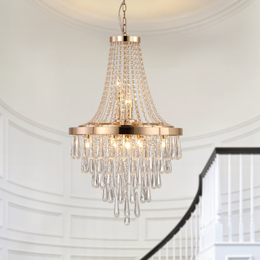 Golden Elegance: Exquisite Crystal Chandelier for Luxurious Living Spaces