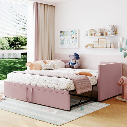 Toei Twin Size Upholstered daybed with  PopUp Trundle - Pink