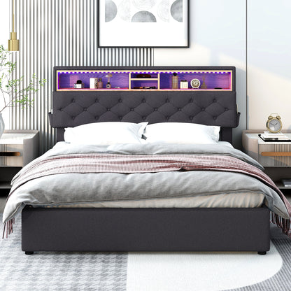 Nectar Queen Size Upholstered Platform Bed - Dark Gray