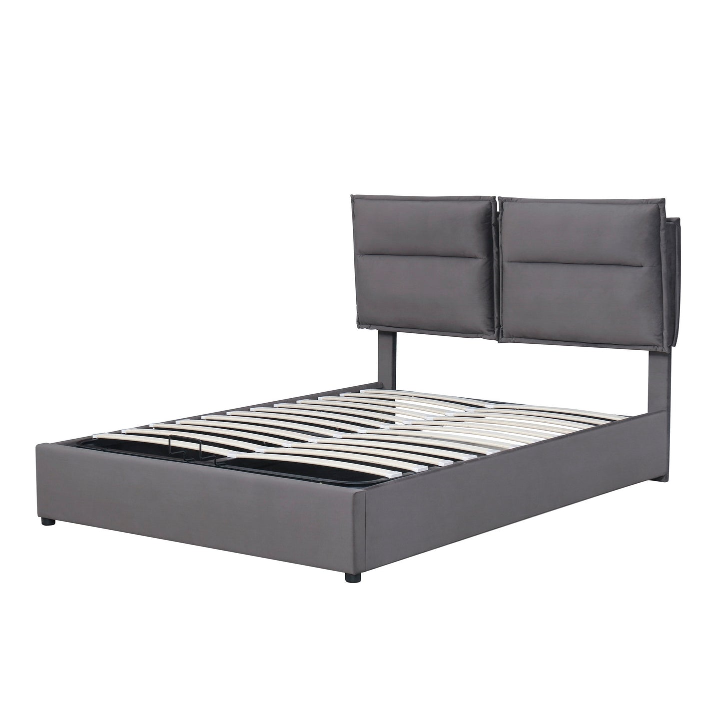 ElevateRest Queen Upholstered Platform Bed with HydraLift Storage, Gray